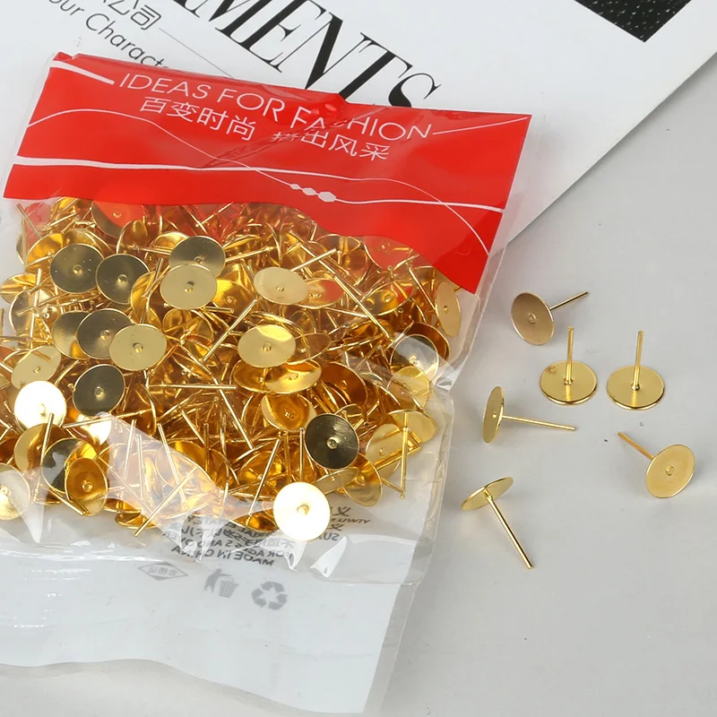 

20-500pcs/lot Gold/Silver/Bronze Color Earring Base Cabochon Cameo Settings Ear Post Earring Findings for DIY Jewelry Making