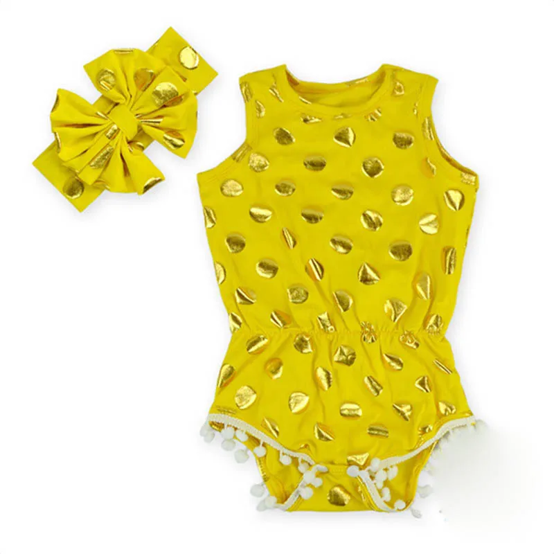 

Fashion Girls Clothing Set Gold Dots Polka Print Bodysuit+Flower Headband Newborn Baby Girl Outfits Toddler Girl Clothes Sets