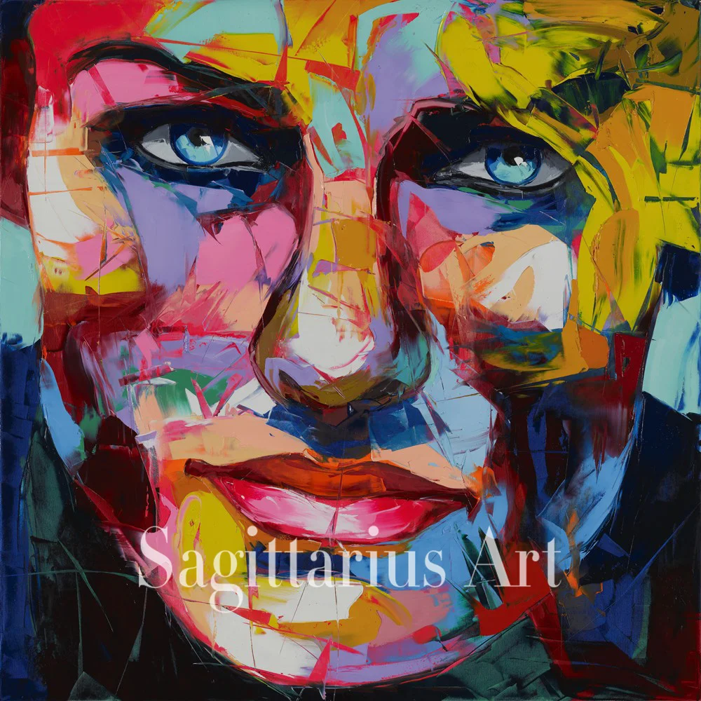 

Hand Painted Cool Face Art Francoise Nielly Designer Palette knife Untitled 116 Oil painting canvas Bedroom hallway Wall Decor