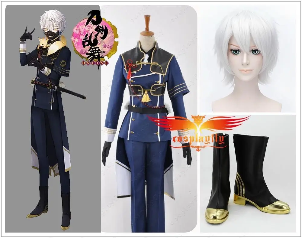 

Webgame Touken Ranbu Nakigitsune Cosplay Costume Custom Uniform Outfit Cloth Shoes Boots Wig and Free Wig Cap Full set