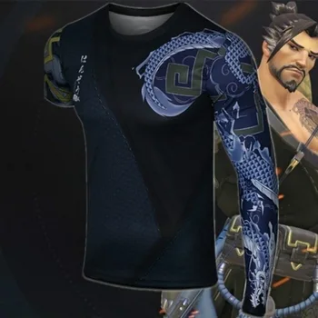 

OVERWATCH Shimada Hanzo Mens T-Shirt Cosplay Costumes Tattoo Tee TOP Quick Drying Sports Short Sleeves Fashion Male