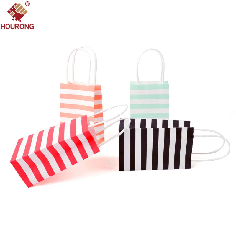 

20PC Kraft Paper Gift Bag with Handle Festival Stripe Snack Candy Favor Bags Wedding Decoration Event Birthday Party Supplies