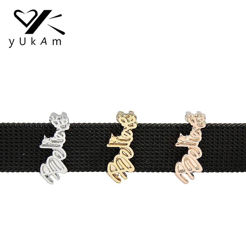 

YUKAM Believe Word Slide Charms Keeper for Reversible Leather Wrap Mesh Keeper Bracelets Bangles DIY Jewelry Accessories Making