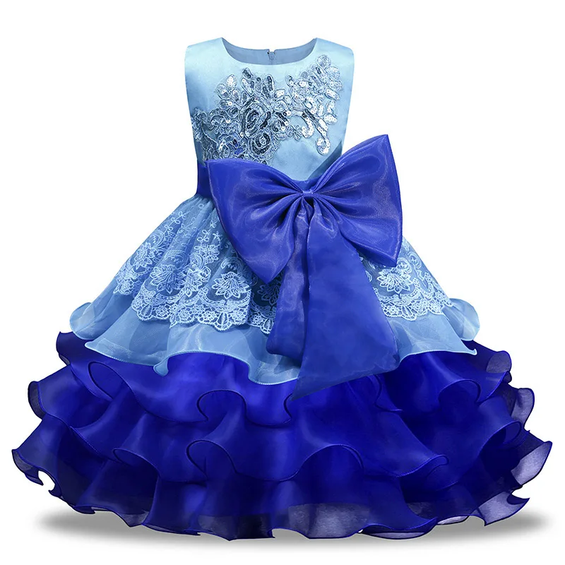 Новые Детские платья для девочек, платье-пачка принцессы, детское вечернее платье рождественское свадебное платье с цветами для девочек vestido, 5, 6, 7, 8 лет - Цвет: Синий