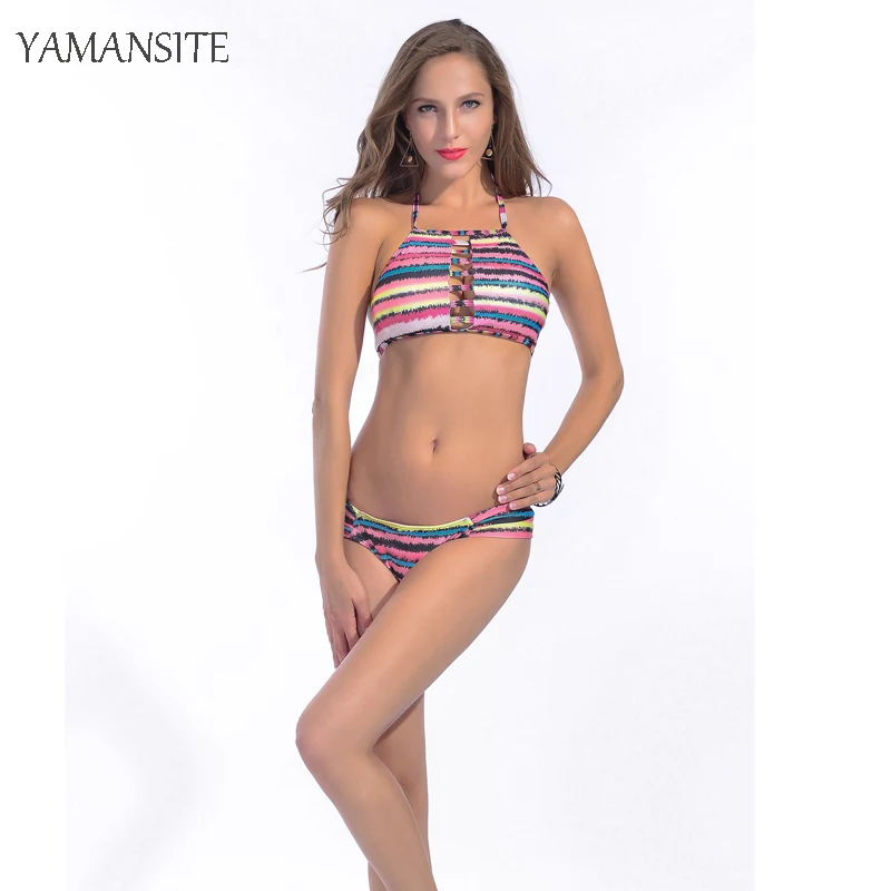 

JINYITE Swimsuit Brazilian Thong Bikini Set High Neck Bra 2017 Women's swimming suit Swimwear Bandage Bandeau Bather Beachwear
