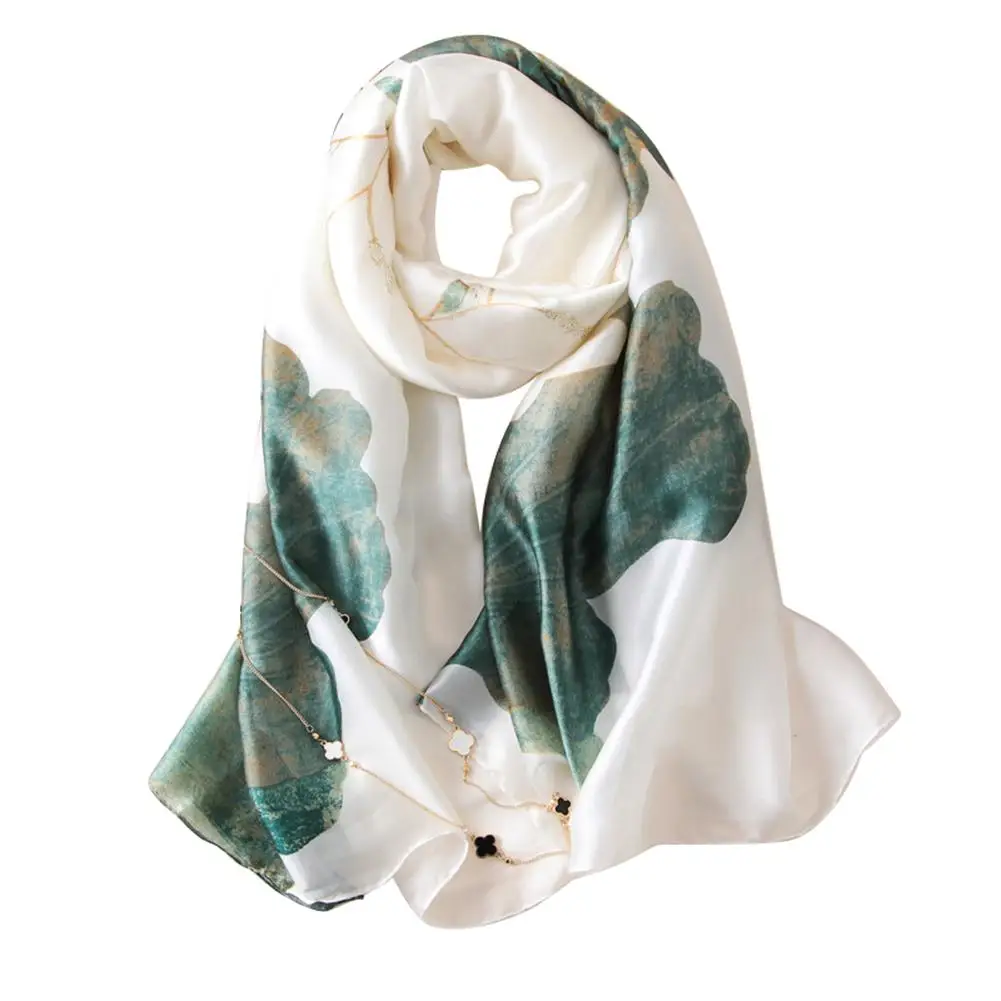 Новая мода Винтаж Для женщин гладкой шарф из ненатурального шелка лотоса Цветочный принт элегантные весенние большой платок Обёрточная