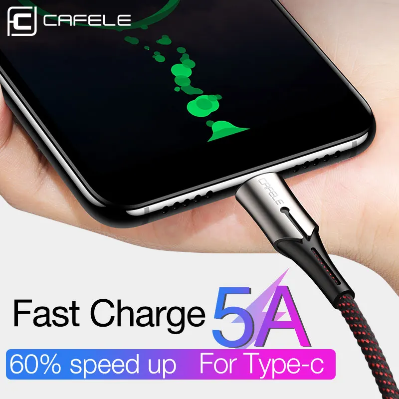 

CAFELE 5A USB Type C Cable for Huawei P10 P20 Pro Fast Charging USB C Data Cable for Xiaomi Mi 8 Oneplus 6 5T USB C Charger Cord