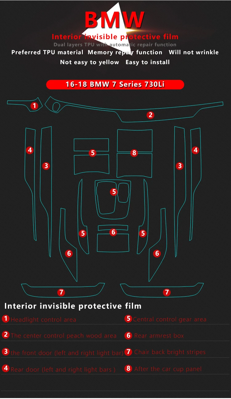 Самовосhealing вающаяся защитная пленка tpu для BMW G11 G12 LHD 7 серии- центральная консоль управления Панель переключения передач внутренняя Tim