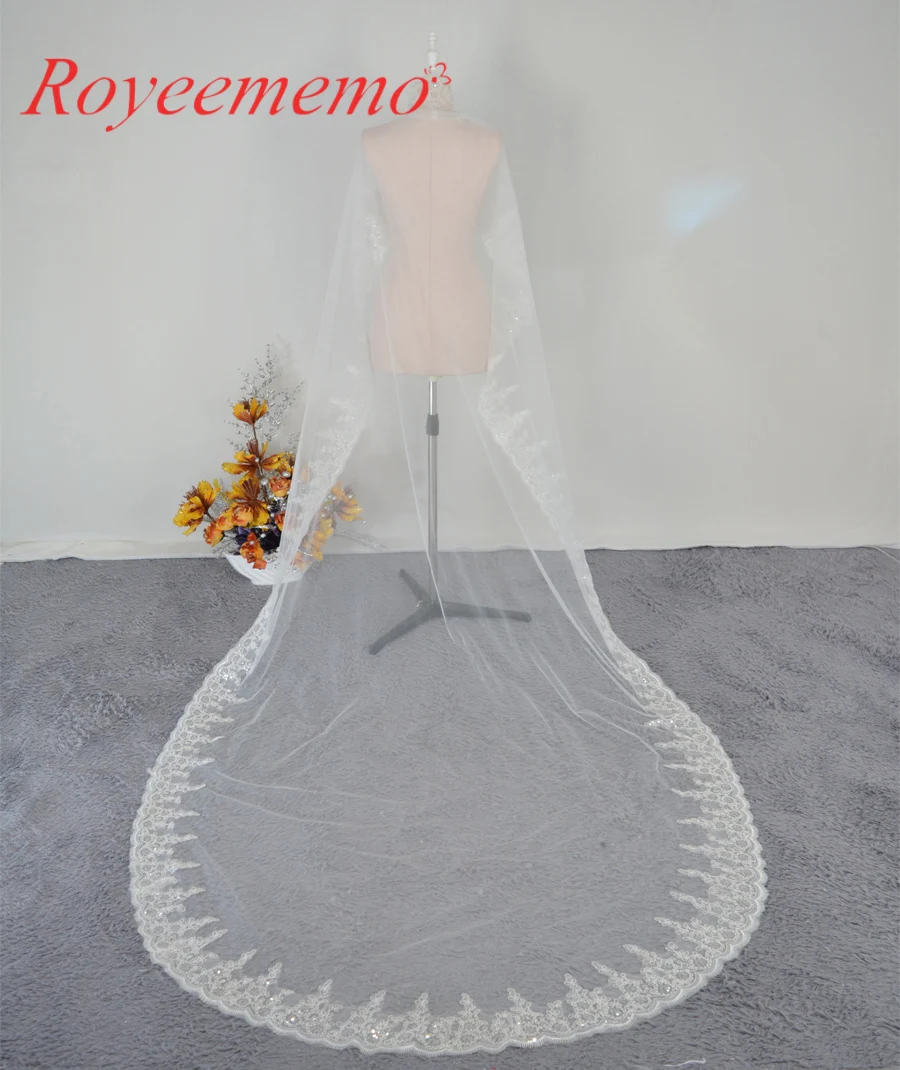 Вуаль для свадьбы 3 м однослойная кружевная кромка белая и слоновая кость