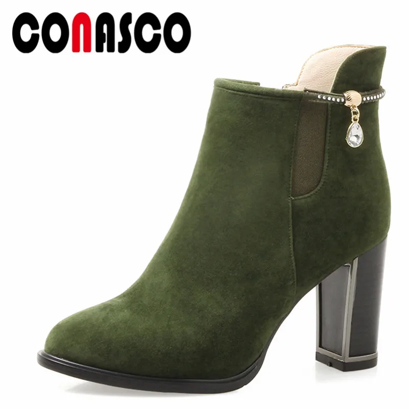 

CONASCO Fashion Brand Women Ankle Boots Quality Cow Suede Autumn Winter Snow Boots Female Basic High Boots Martin Shoes Woman