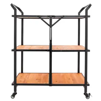 

Metal Wooden Foldable Shopping Cart Luggage Trolley Trailer with Wheels E5M1