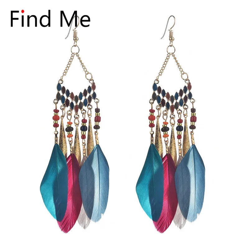 

Find Me 2019 new fashion wholesale multilayer feather Drop earrings Vintage long tassels Dangle Earrings for women Jewelry