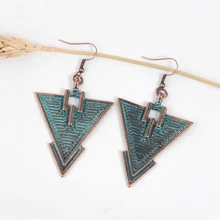 Деревенские бронзовые треугольные этнические висячие серьги в богемном стиле, серьги для женщин, массивные серьги,, богемное ювелирное изделие, подарок
