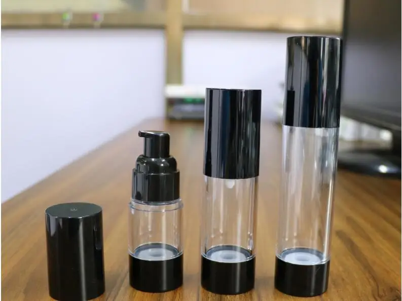

10pcs/lot 15ML/30ML/50ML Empty Plastic Cosmetic Bottle Travel Mini Liquid Bottles Black Airless Pump Vacuum Toiletries Container