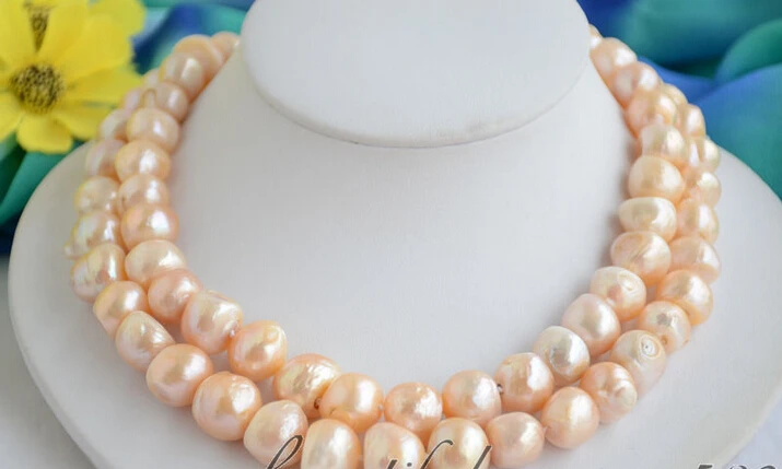 

Free shipping@@@@@ A>Z6558 2strands 13mm pink baroque freshwater cultured pearl necklace a