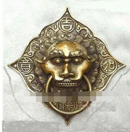 

Медные латунные китайские ремесла Декор животные Чистая медь металлическая скульптура статуя бронза ФОО Собака Лев квадратный дверной замок