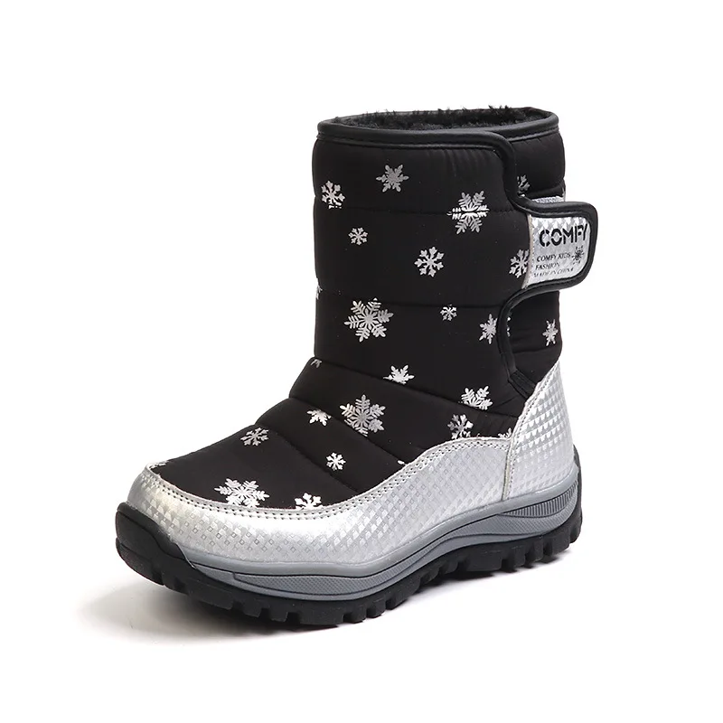 Зимние-20 градусов детские ботинки теплая хлопковая обувь зимняя для девочек и мальчиков детская обувь - Цвет: black001