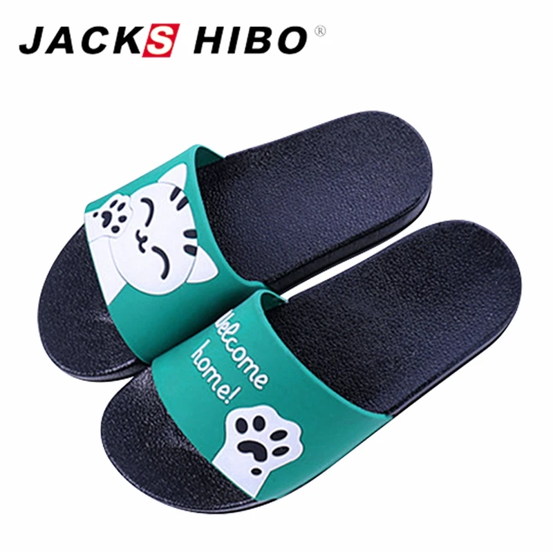 

JACKSHIBO Fashion Men's Casual slides Fashion Animal Print Design Beach Slippers Man Slip on Comfortable Slippers Black Green