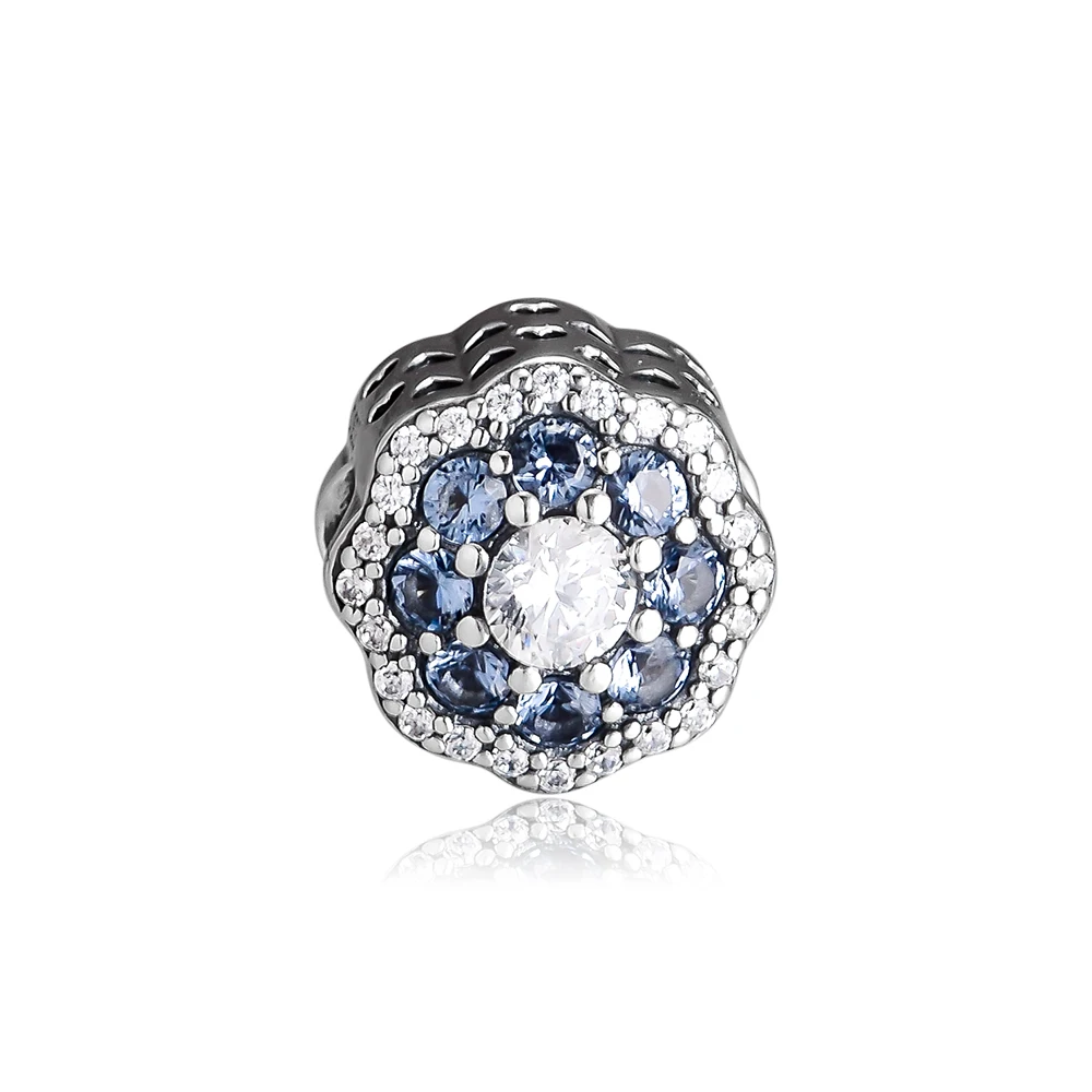 Spring 925 Sterling Silver Jewelry Blue Sparkles Flower Charm Fit for Bracelet Making Necklace Women | Украшения и аксессуары