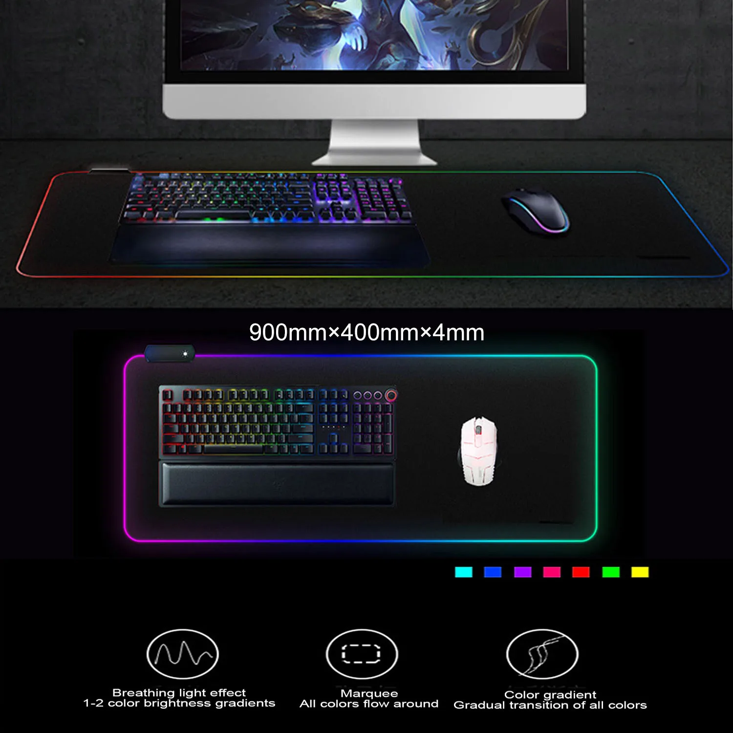 

Vococal 400*900MM Large Gaming RGB Mouse Pad Wired LED Mousepad Mice Mat For Overwatch Pubg Lol Csgo Dota Borderlands Game