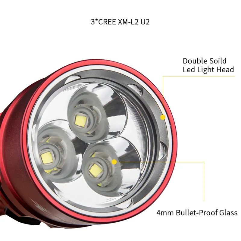 Подводный 100 м Дайвинг фонарик 3 x XM-L2 6000LM светодиодный фонарик linternas 18650 водонепроницаемая лампа фонарь
