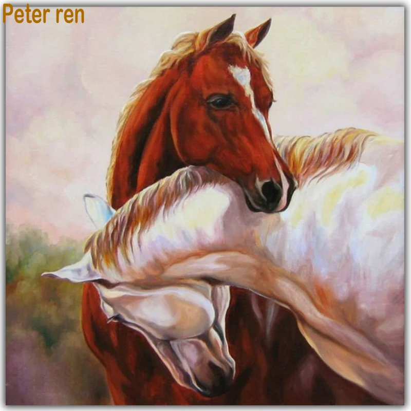 

Peter ren Diamond painting cross stitch Pictures by numbers full mosaic Rhinestones Beaded embroidery Hugging horse