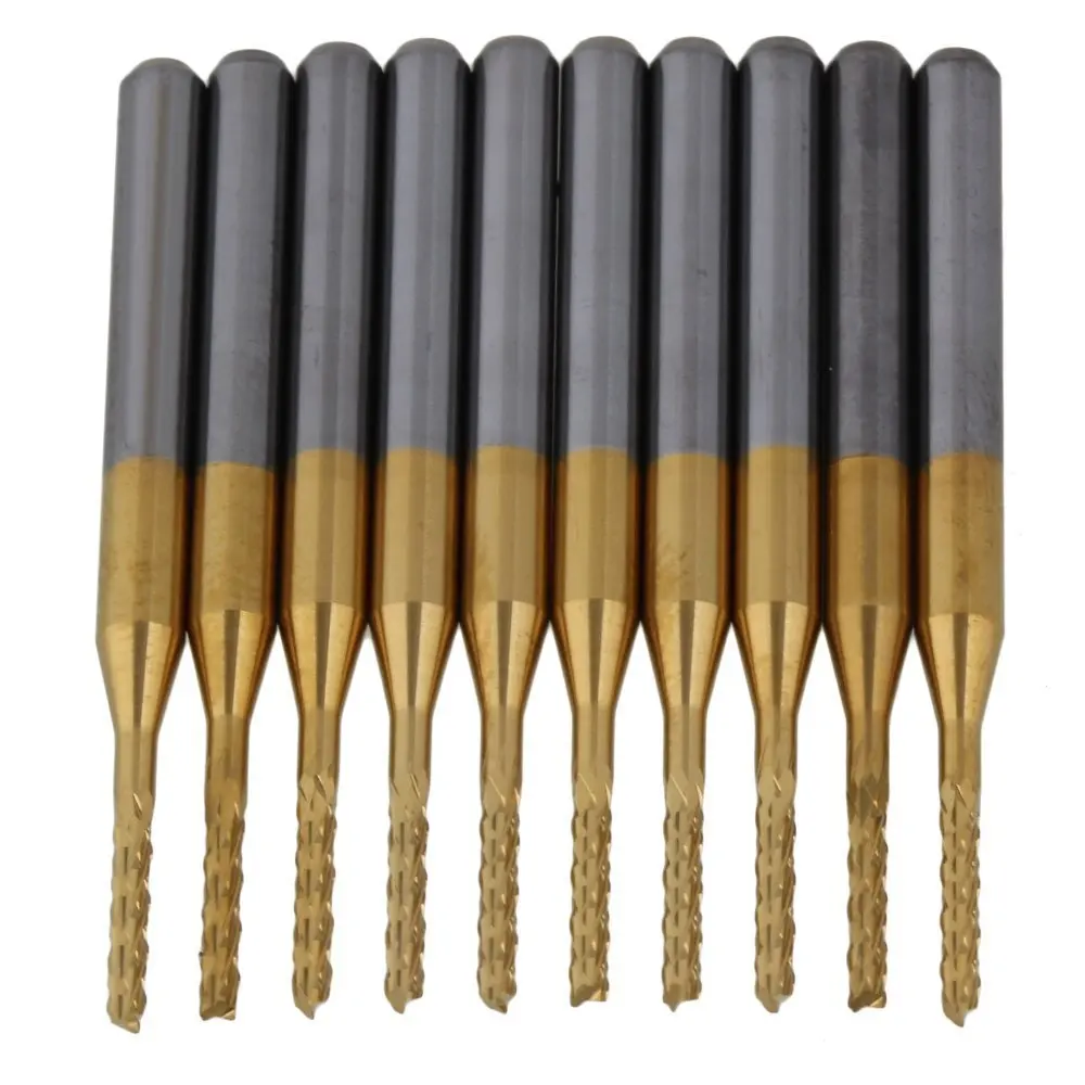 3.175x1.4mm Gold Titanium Coated Cutter Carbide End Mill Carbide Corn Router Blade Cutting Tool