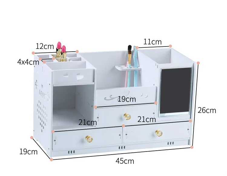 Настольная коробка для хранения косметики домашний ящик зеркальный комод контейнер коробки Макияж Уход за кожей ювелирные изделия губная помада полка органайзер чехол