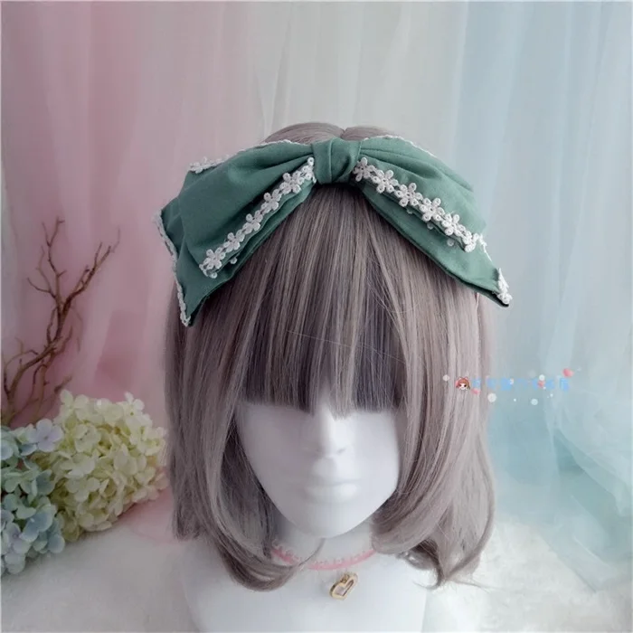 Ручная работа многоцветная мягкая сестра японская KC головная повязка Сладкая Лолита Bownot заколка для волос головные уборы Ретро косплей аксессуары для волос - Цвет: Зеленый