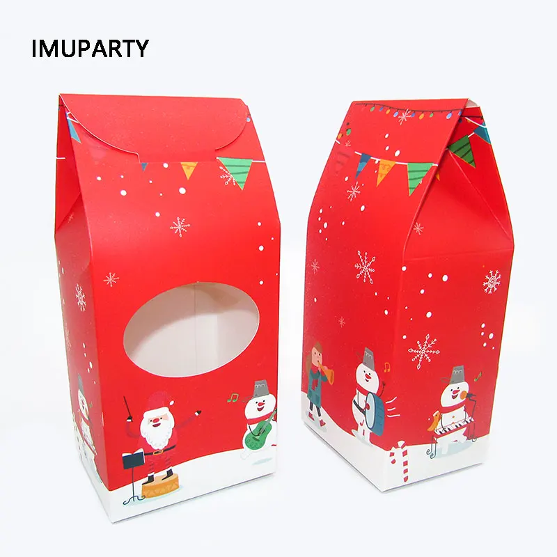 

20pcs red Christmas candy box with window Santa Claus Xmas party supplies handmade biscuits package bag kids gift package boxes