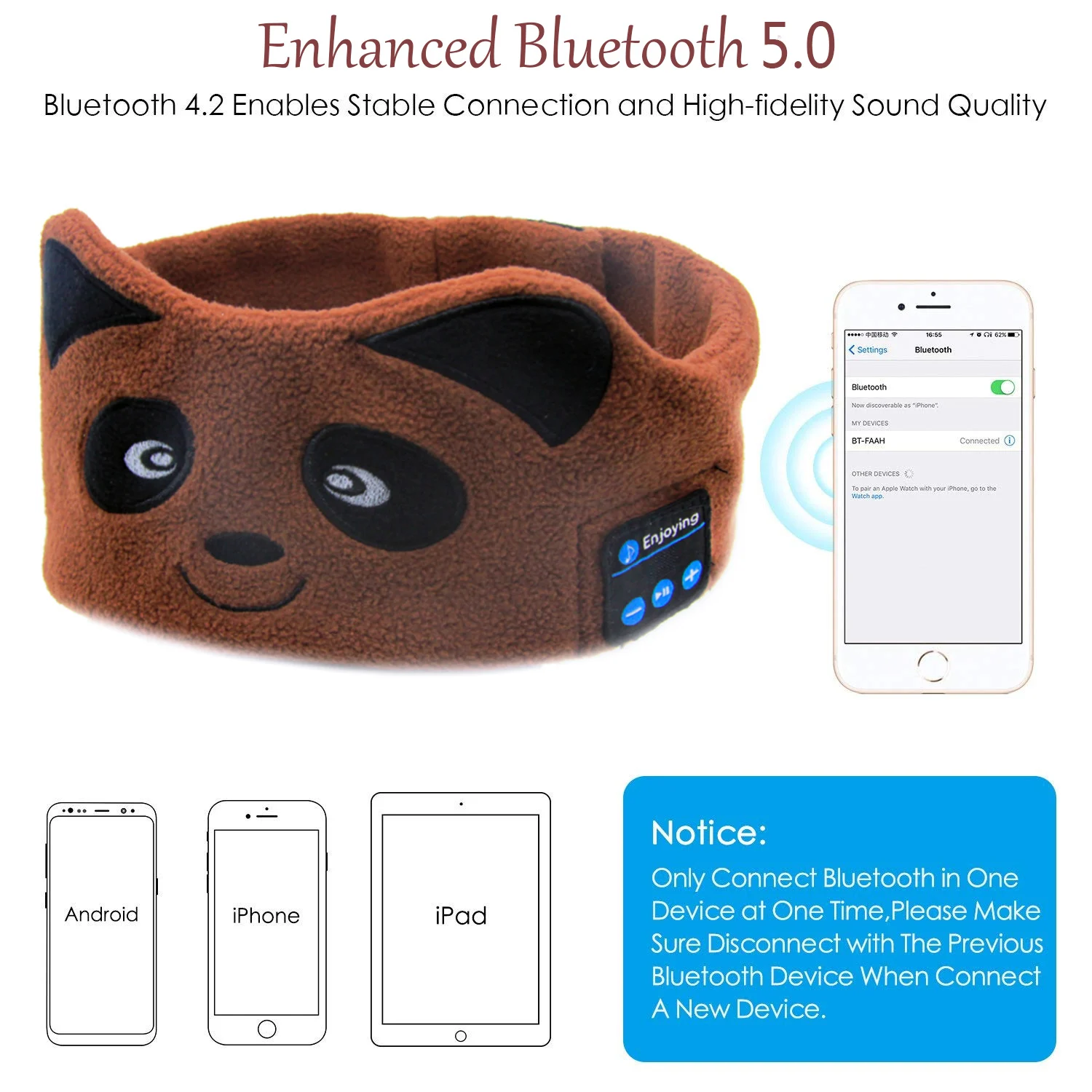 JINSERTA Kids Headphone Wireless Bluetoot Sleeping Mask Phone Headband Sleep Soft Headphone Headset For Music Answering Phone