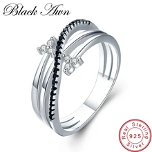 [BLACK AWN] Hyperbole 3g 925 пробы серебряные ювелирные украшения Bague Row черная шпинель лист обручальное кольцо для женщин G005
