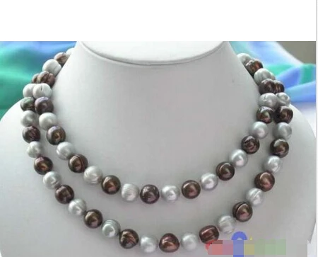 

32" 12MM ROUND coffee gray FRESHWATER CULTURED PEARL NECKLACE p1761 ^^^@^Noble style Natural Fine jewe FREE SHIPPING