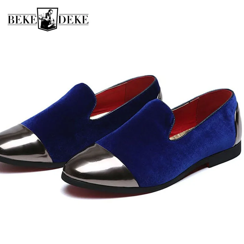 

Italy Fashion 2018 New Gold Metal Toe Velvet Shoes Men Casual Comfort Slip On Flats Party Wedding Men Loafers Moccasin Gommino