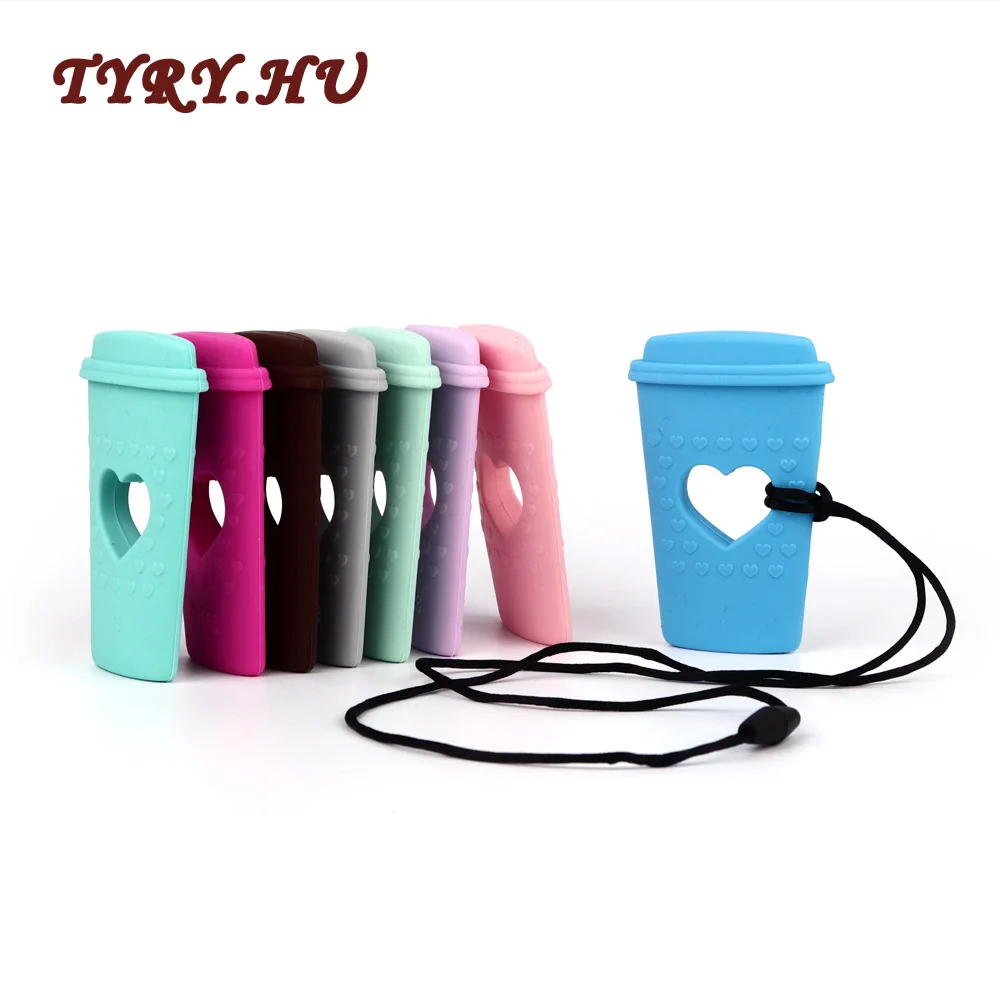 

TYRY.HU Coffee Cup Silicone Teether DIY Crafts For Baby Rattle Food Grade Silicone Teether Heart Coffee Cup DIY Charms Gift 1pc