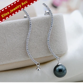

S925 Sterling Silver Long Snake Design Drop Earrings Findings Women DIY Pearl Earrings Components 3Paris/Lot
