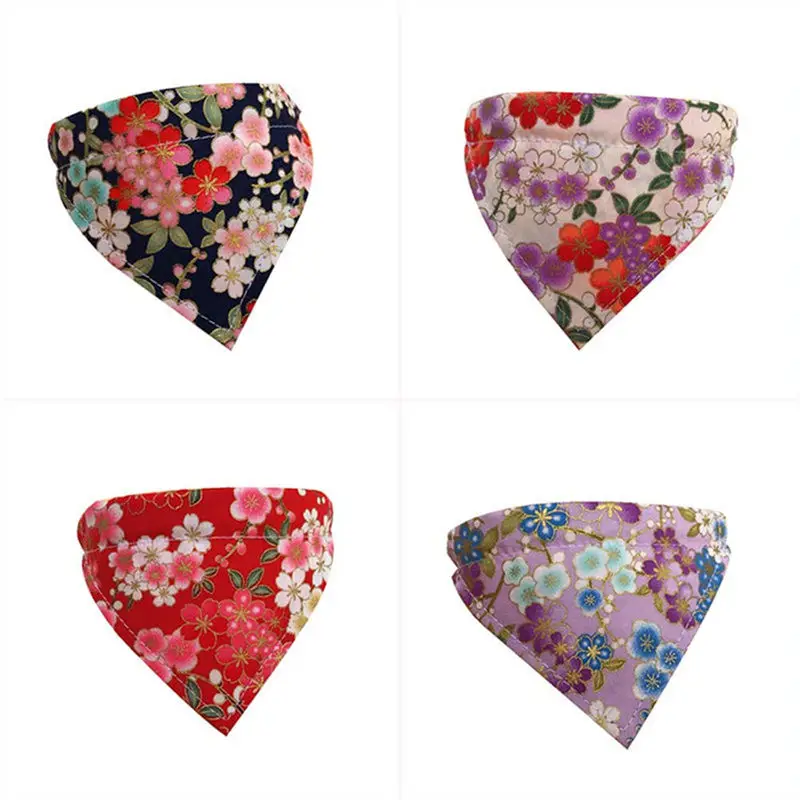 

Japanese Style flowers Patterns Adjustable Pet Dog Puppy Cat Neck Scarf Bandana with Collar Neckerchief High Quality