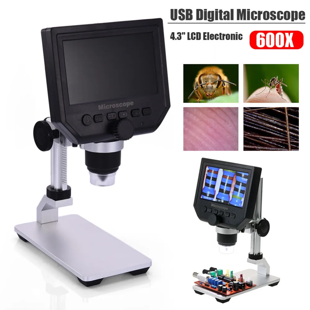 

Digital Electronic Microscope 600x 3.6MP USB Portable 8 LED VGA Microscope With 4.3" HD OLED Screen For PCB Motherboard Repair