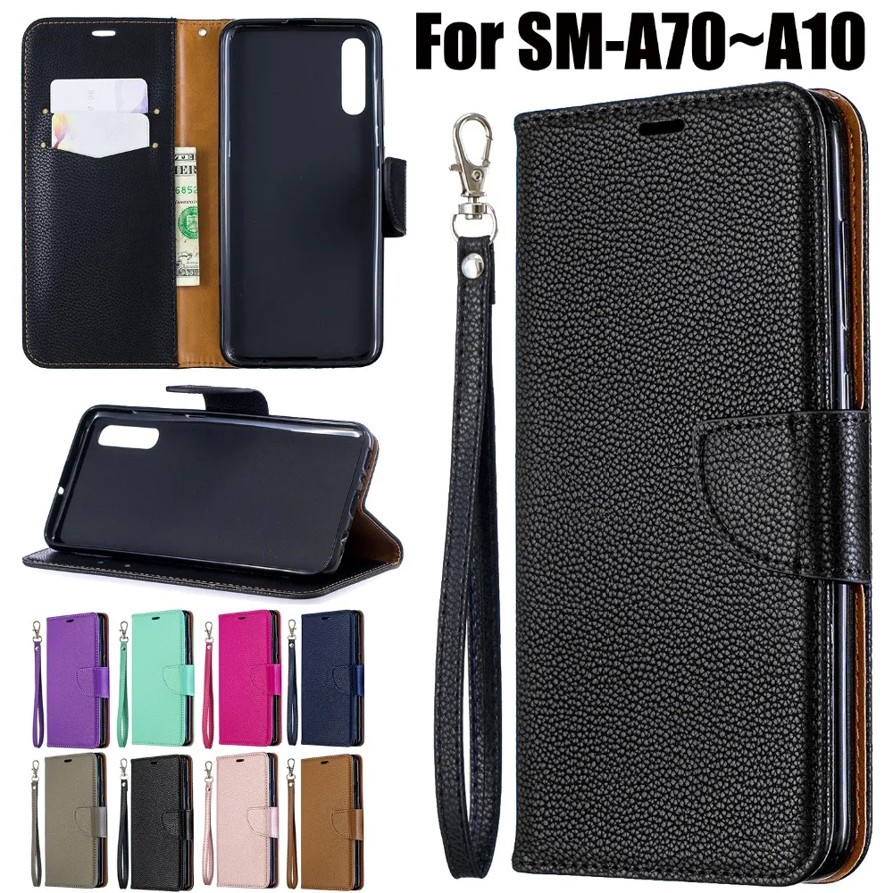 Flip Wallet Cover For Samsung Galaxy A50 Case A70 A40 A30 A20 A10 Matte Litchi Leather 2 Color Stitching | Мобильные телефоны и