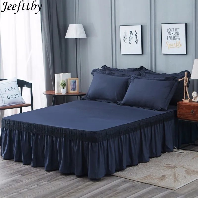 

Jeefttby Solid Color Lace Decoration Non-slip Bed Skirt Queen Size Bedding Set 3Pcs Cute Girl Bedsheet Bedcover Pillowcase Home