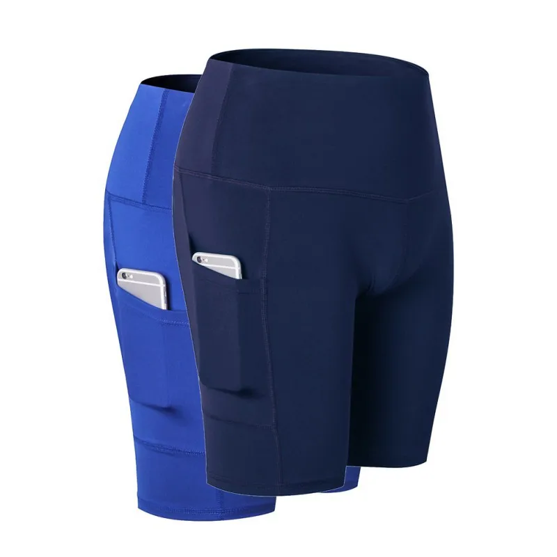 ① Женская талия Yoga Slant Pocket Бег Обучение Спорт Быстросохнущие облегающие эластичные шорты для фи ①
