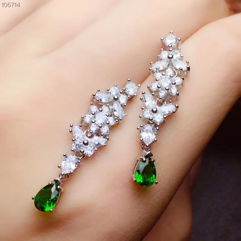 

charming clear green diopside gemstone dangling earrings for women 925 sterling silver real natural gem women birthday gift