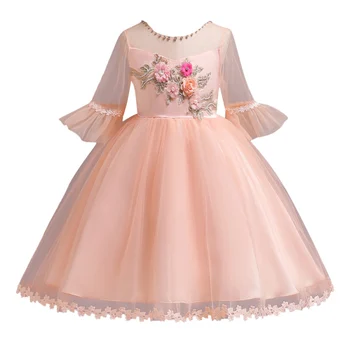 

Long Sleeve Dresses For Girl Cute Embroidery Flower Party Kids Girls Wedding Dress Dress Princess Children Girl Vestidos Formal