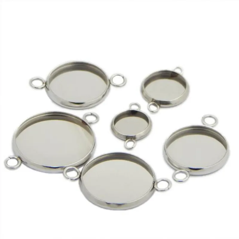 10pcs Stainless Steel Pendant Bracelet Blank Base Cabochon Settings Trays Blank Fit 6-20mm Cabochons Cameo DIY Jewelry Findings