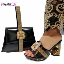 Г. Комплект из обуви и сумочки специального дизайна для зрелых женщин; комплект из модных туфель и сумочки в африканском стиле для свадебного платья черного цвета