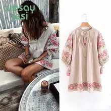 Embroidered floral vestido largo verano mujer Dress 2019 Summer Dresses Lantern Sleeve V-neck Tassel Boho Hippie Beach Dress lantern sleeve embroidered rose applique dress