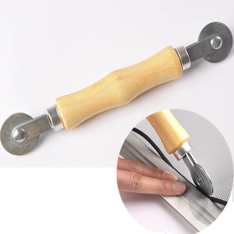 

Wooden handle Double-head pressure roller for Screen window rubber strip manual mosquito screen window pressure wheel tool