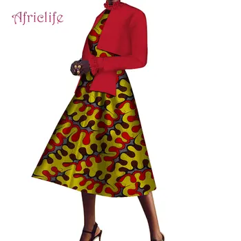 

African Dresses for Women Bazin Riche African Clothes 2 Pieces Sets Dashiki Women Print Short Top and Long Dress Sets WY4200
