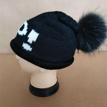

Letter Help Casual Beanies Winter Hats Crochet Knitting Wool Cap Fur Pompons Ball Warm Gorros Outdoor Brand Thick Female Cap