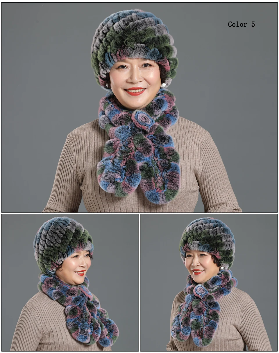 2019 зимние женские шапки из меха кролика рекс наборы шарфов леди вязаный кроличий мех шапочки шапка шарф 100% натуральный мех 2 шт. шапка шарф